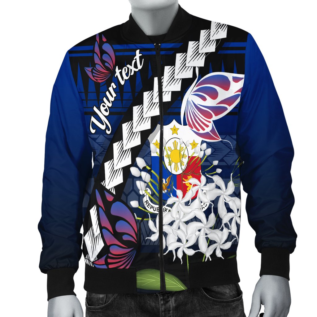 Philippines Custom Personalized Men's Bomber Jacket - Butterfly Sampaguita Flower - Polynesian Pride