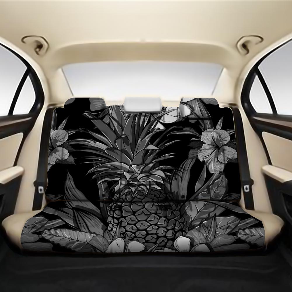 Pineapple Hibiscus Black And White Back Seat Cover AH One Size Black Back Car Seat Covers - Polynesian Pride