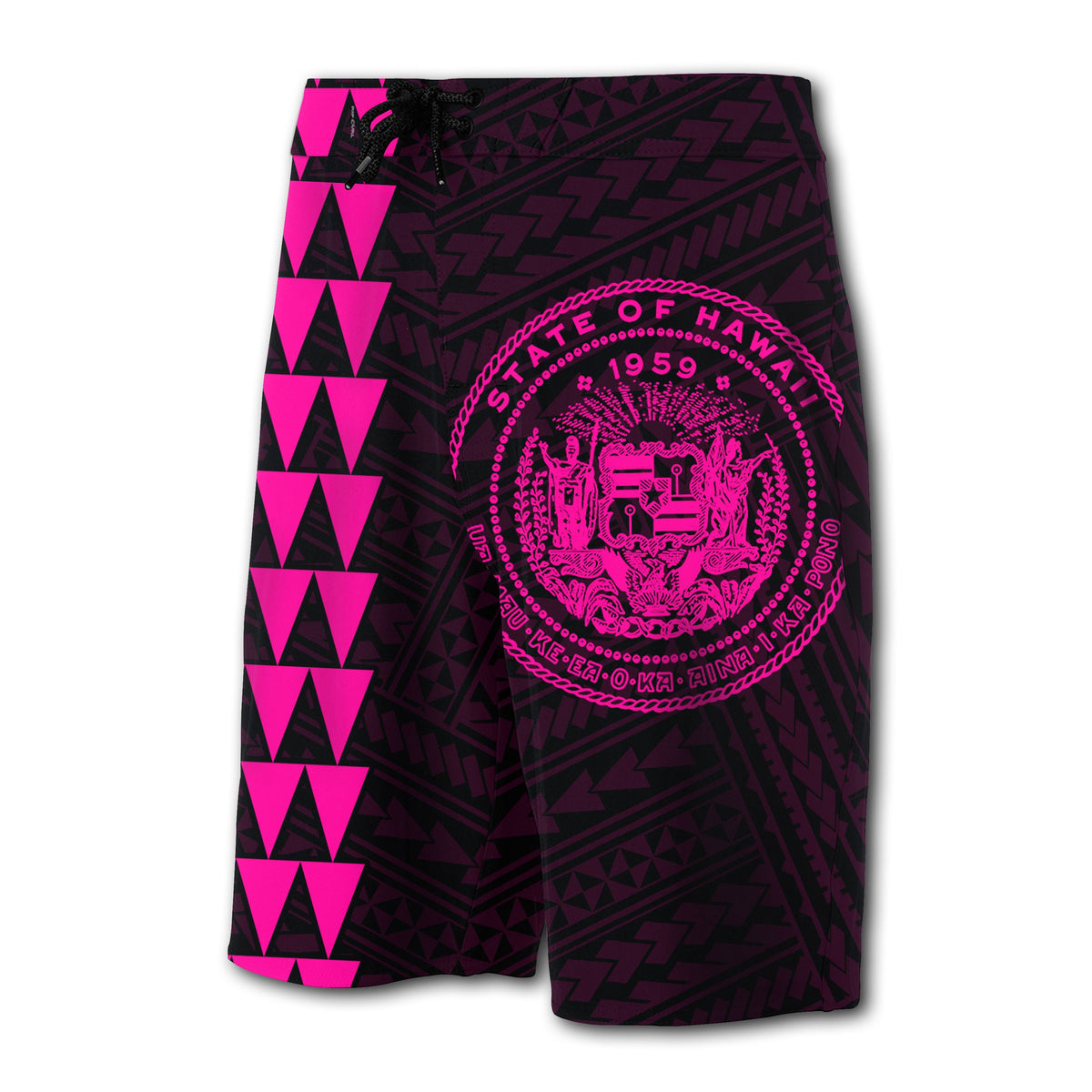 Hawaii Kakau Polynesian Coat Of Arms Board Shorts - Pink - Polynesian Pride