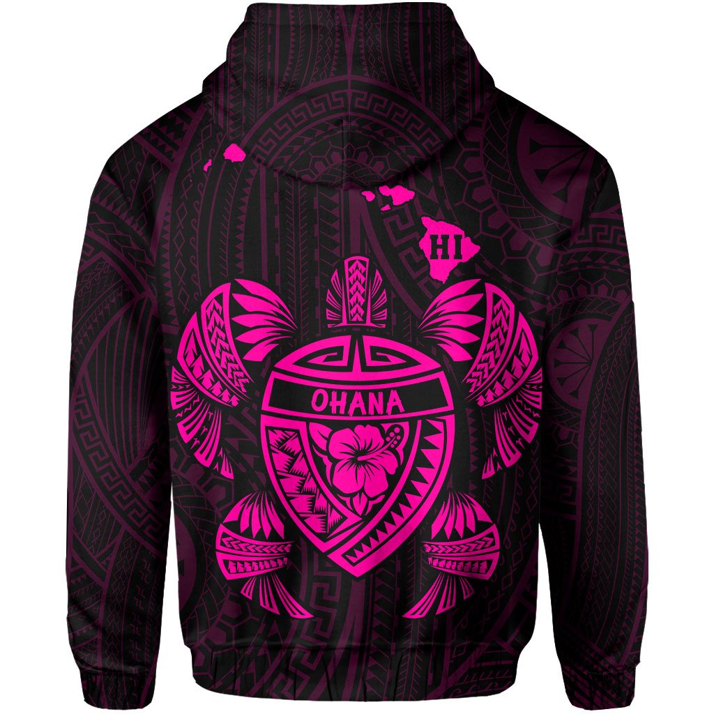 Polynesian Kakau Turtle Ohana Map of Hawaii Zip Hoodie Pink - Polynesian Pride