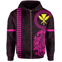 Polynesian Kakau Kanaka Flag of Hawaii Zip Hoodie Pink - Polynesian Pride