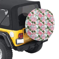Pink Monstera And Green Tropical Leaves White Hawaii Spare Tire Cover - Polynesian Pride