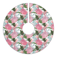 Pink Monstera And Green Tropical Leaves White Tree Skirt - Polynesian Pride