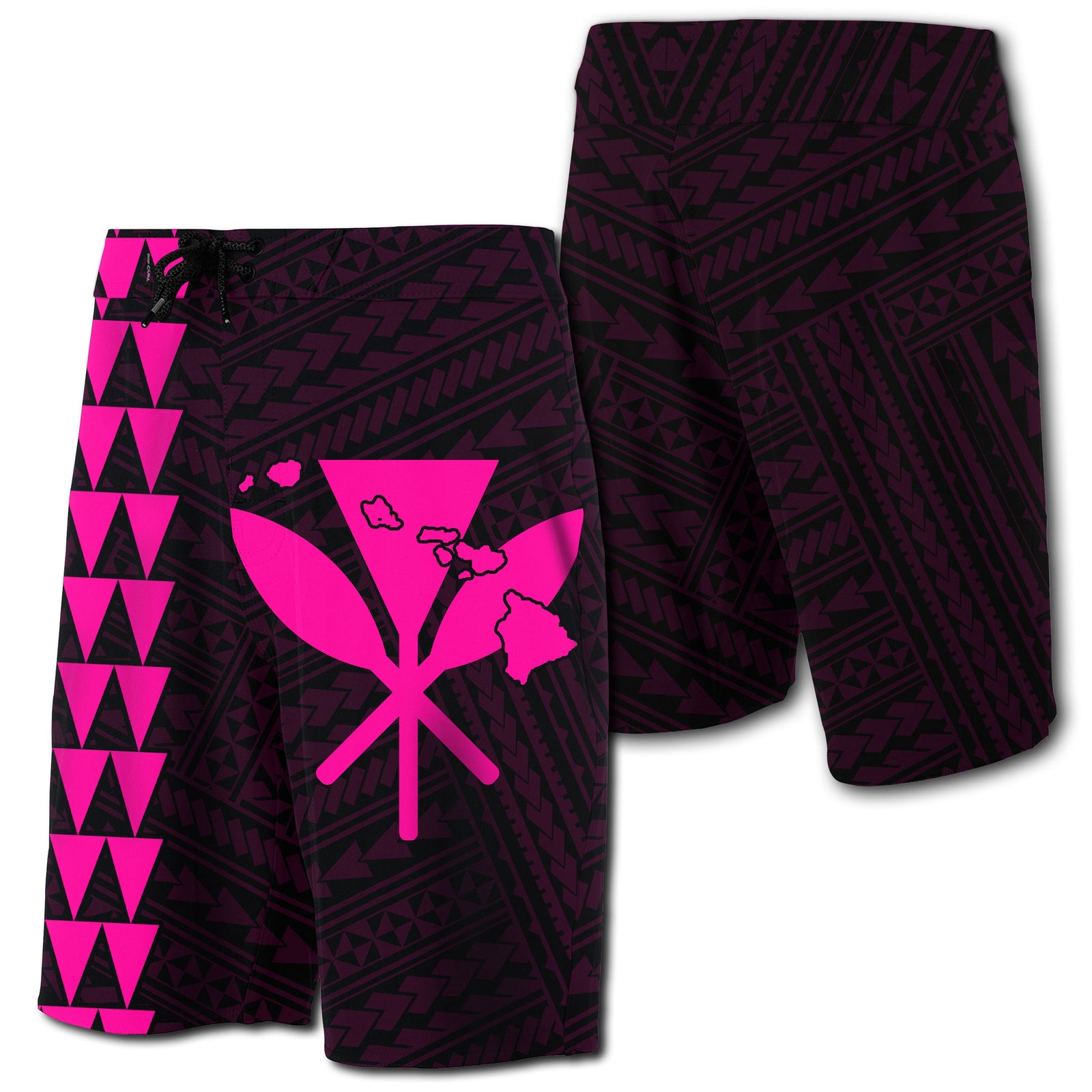 Hawaii Kakau Polynesian Kanaka Map Board Shorts - Pink Men Pink - Polynesian Pride