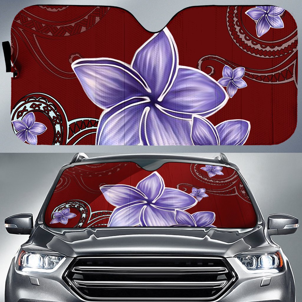 Plumeria Violet Polynesia Red Car Sun Shade AH Auto Sun Shade Universal Fit White - Polynesian Pride