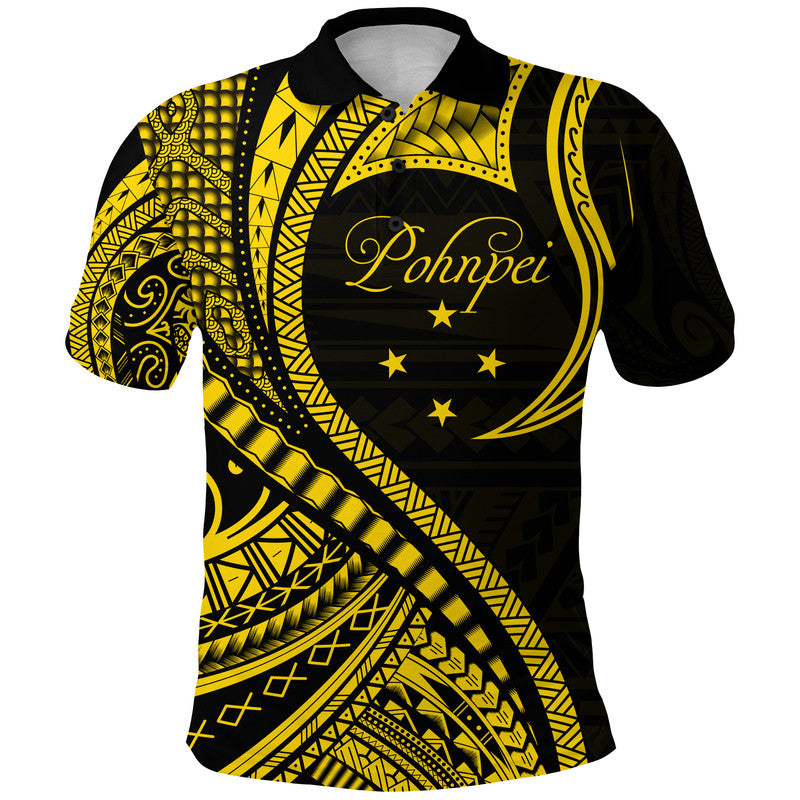 Pohnpei Polo Shirt Federated States of Micronesia Gold Wave Style LT9 Adult Gold - Polynesian Pride