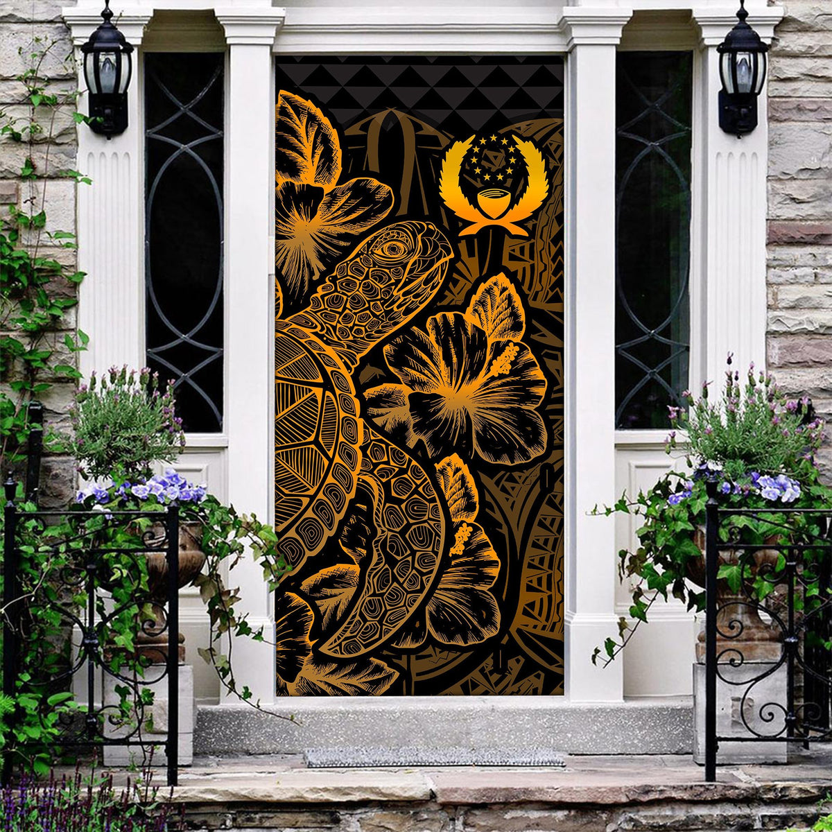 Pohnpei Door Cover Turtle Hibiscus Gold - Polynesian Pride