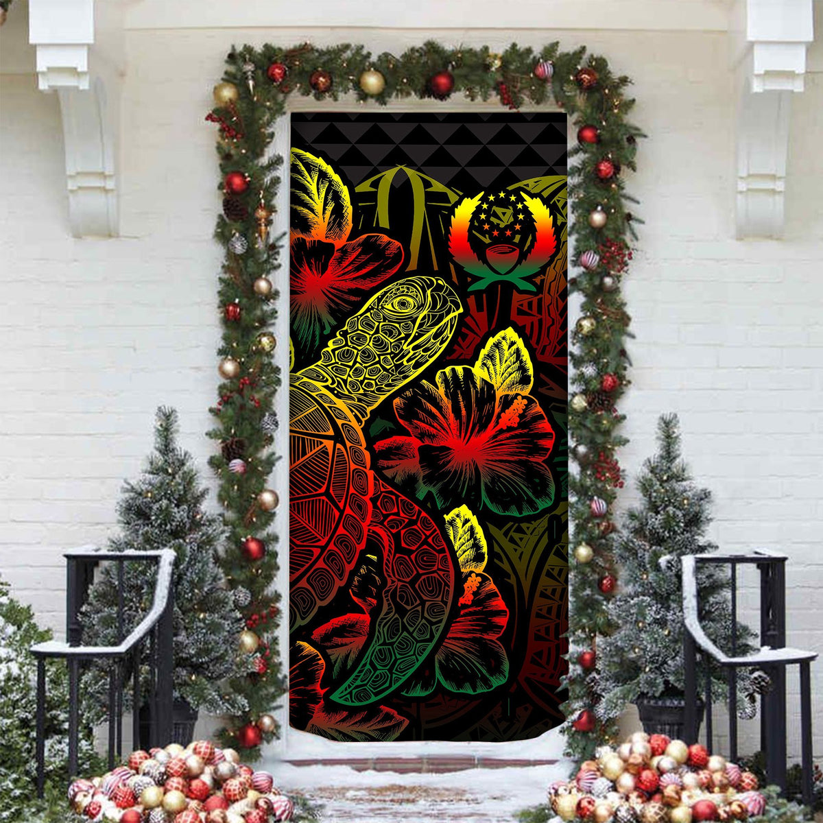 Pohnpei Door Cover Turtle Hibiscus Reggae - Polynesian Pride