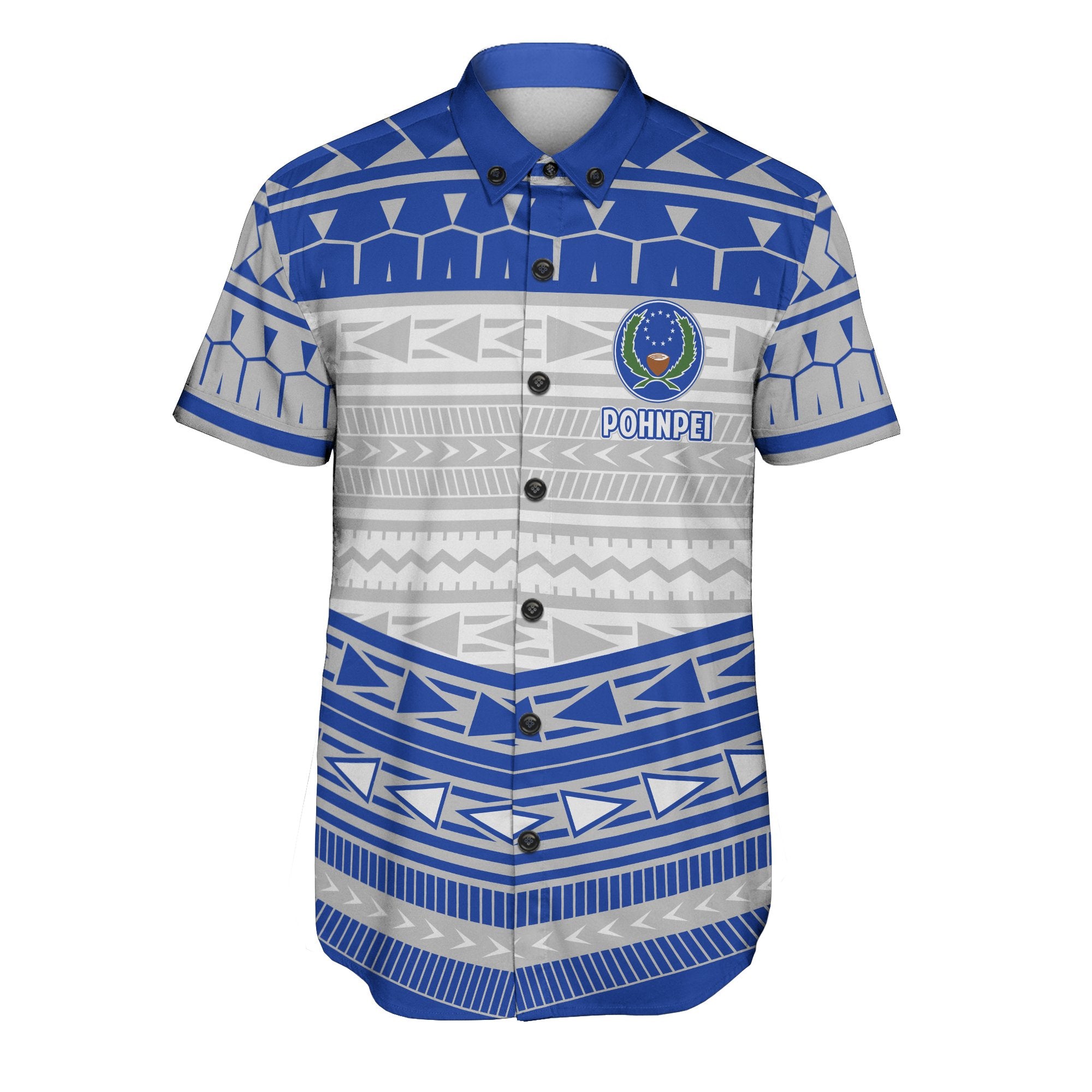 Pohnpei Men's Short Sleeve Shirt Pohnpei White & Blue - Polynesian Pride