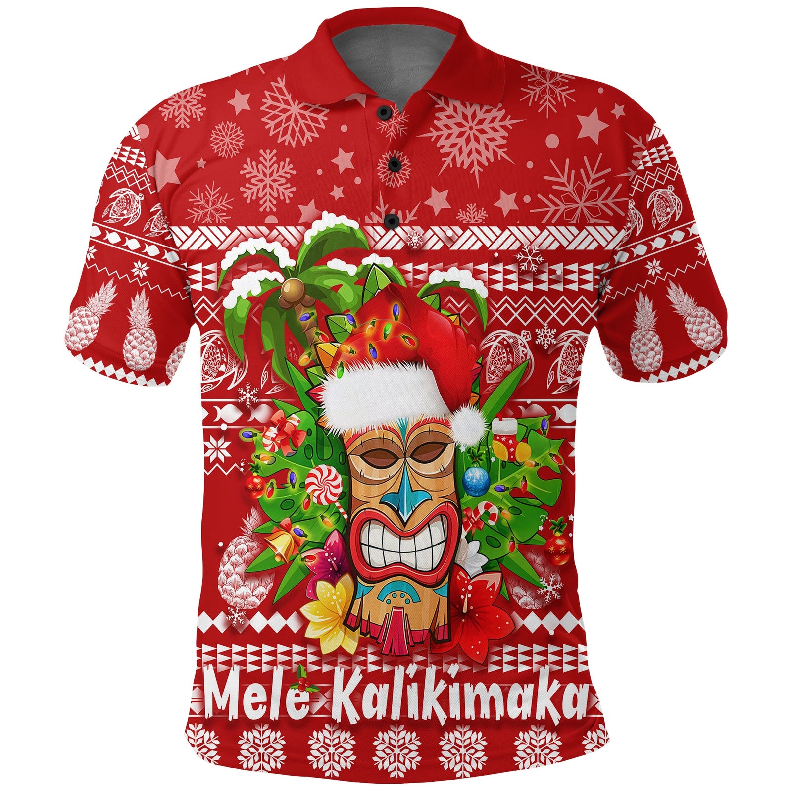 Hawaii Christmas Polo Shirt Mele Kalikimaka Tiki LT7 Red - Polynesian Pride