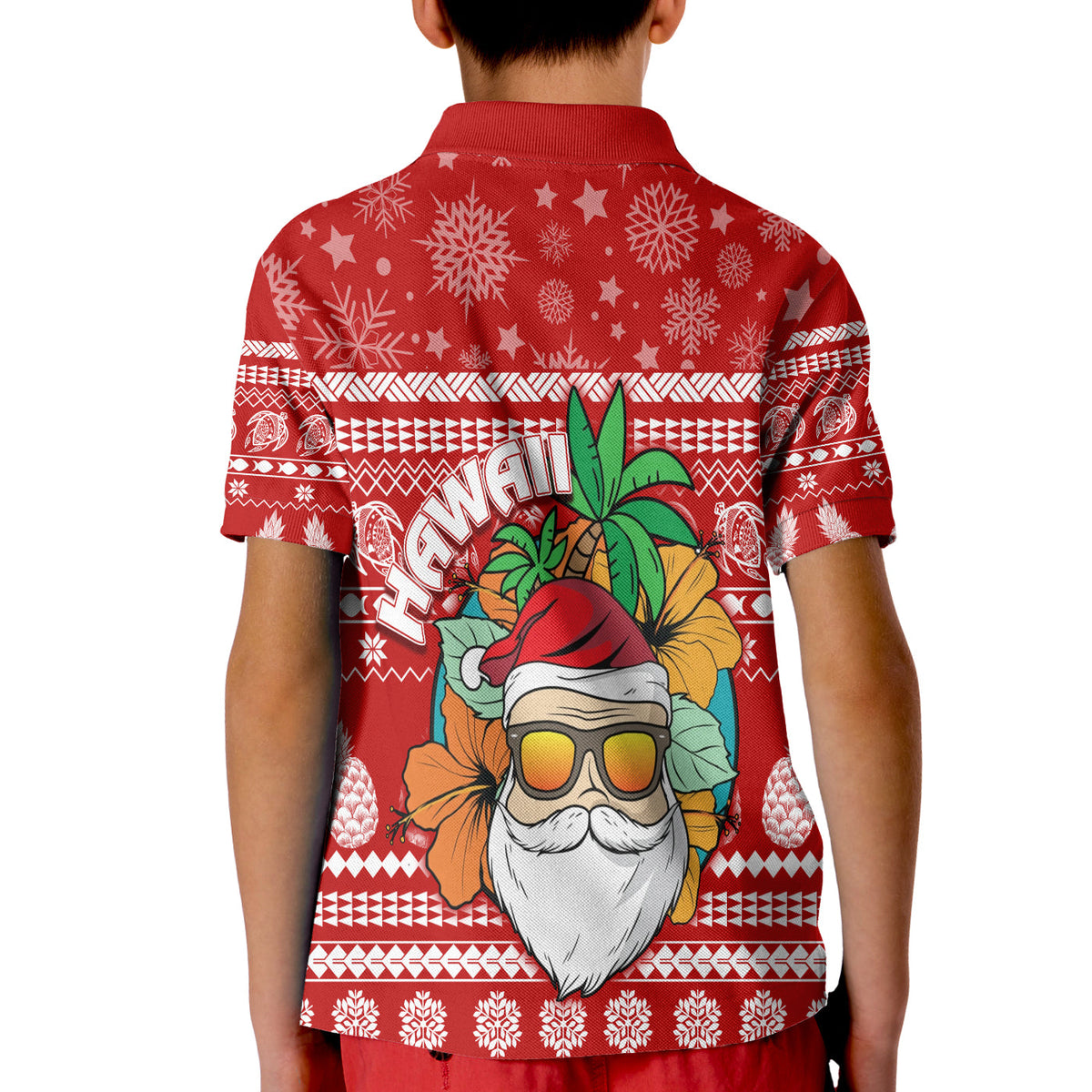 Hawaii Christmas Polo Shirt KID Mele Kalikimaka - Tropical Santa LT7 - Polynesian Pride