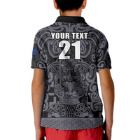 (Custom Text and Number) New Zealand Taiaha Maori Polo Shirt Minimalist Silver Fern All Black LT9 - Polynesian Pride