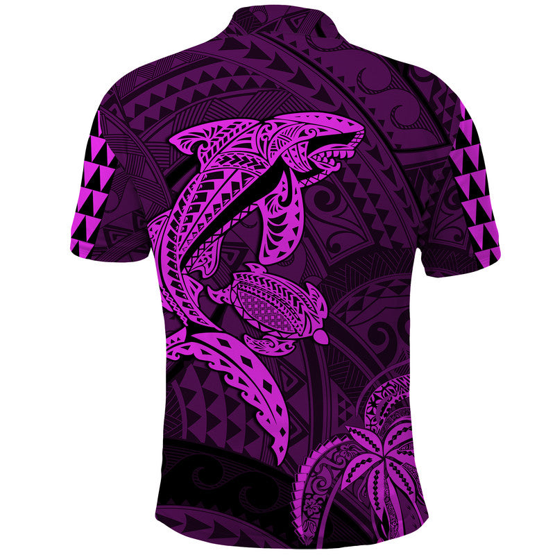 Hawaii Polo Shirt Shark and Turtle Mix Kakau Purple LT9 - Polynesian Pride