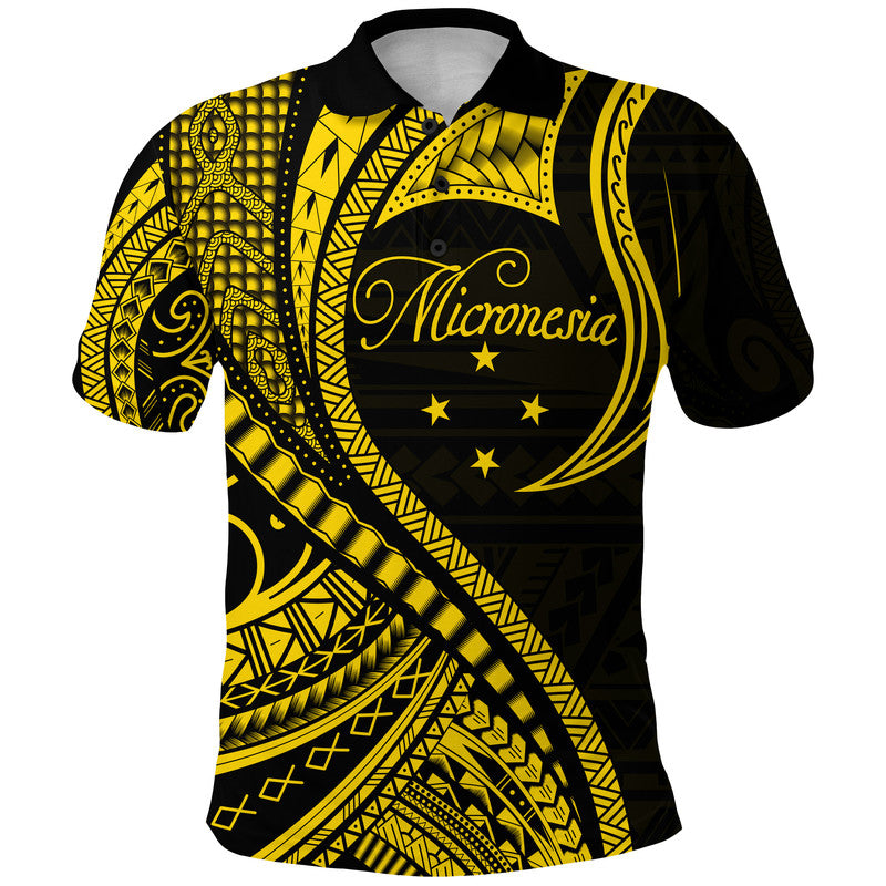 Federated States of Micronesia Polo Shirt Gold Polynesian Wave Style LT9 Adult Gold - Polynesian Pride