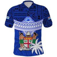Fiji Coat Of Arms Polo Shirt Polynesian Tapa Palm Tree LT9 Blue - Polynesian Pride