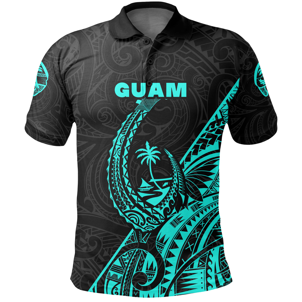 Custom Guam Rugby Polo Shirt Polynesian Patterns Style Turquoise LT16 - Polynesian Pride