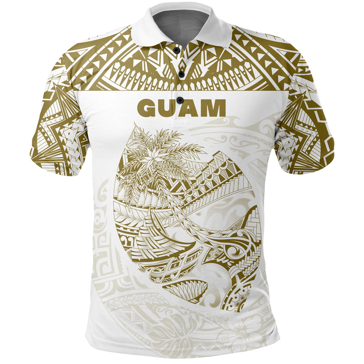 Custom Guam Rugby Polo Shirt Polynesian Patterns Gold Old LT16 - Polynesian Pride
