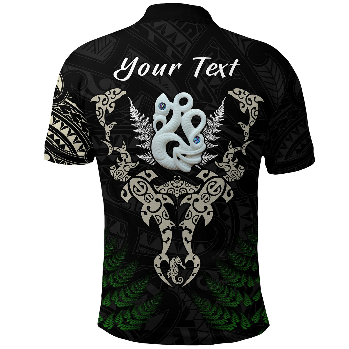 Custom Aotearoa Fern Polo Shirt Maori Manaia and Fish LT13 - Polynesian Pride