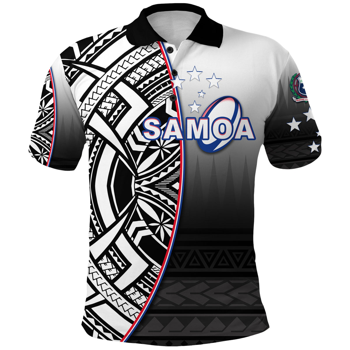 Custom Manu Samoa Rugby Polo Shirt Impressive Version Black Custom Text and Number - Polynesian Pride