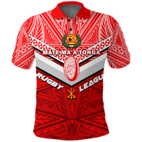 Tonga Rugby Mate Maa Tonga Tapa Pattern Polo Shirt LT2 RED - Polynesian Pride