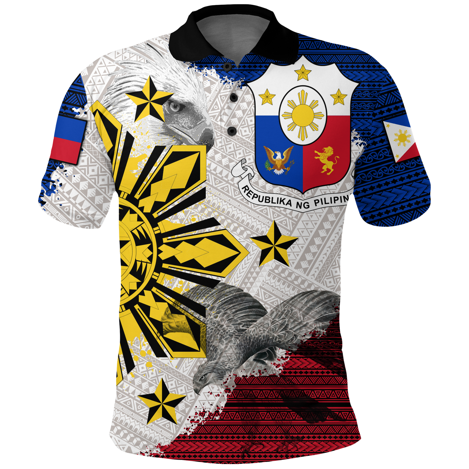 Philippines Filipino Tribal Eagle Polo Shirt LT2 WHITE - Polynesian Pride