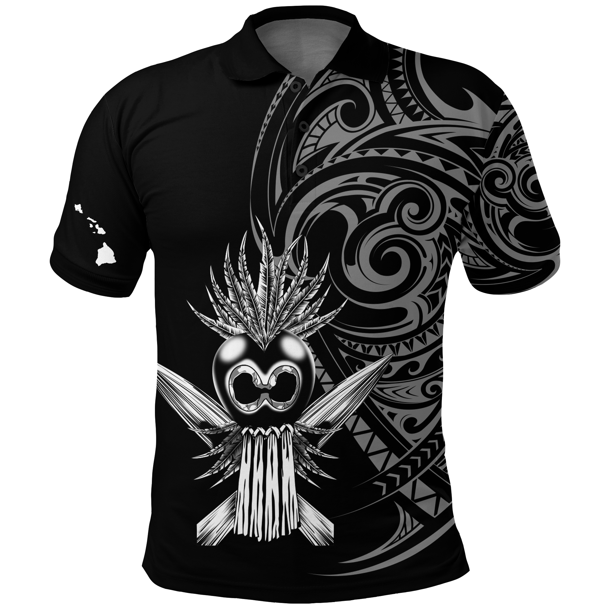 Hawaii Ikaika Warrior Polo Shirt LT2 BLACK - Polynesian Pride