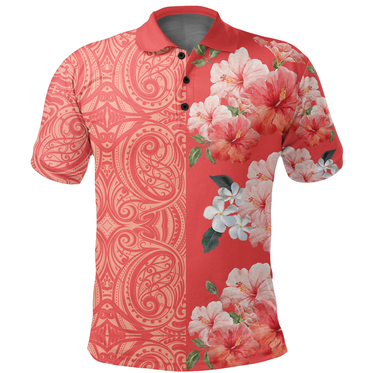 Hawaii Tropical Flower Polynesian Hawaiian Polo Shirt Curtis Style Orange - Polynesian Pride