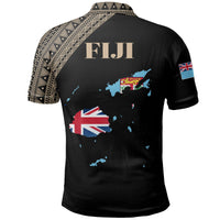 Fiji Polo Shirt Viti Flag Map Style Black 03 A5 - Polynesian Pride