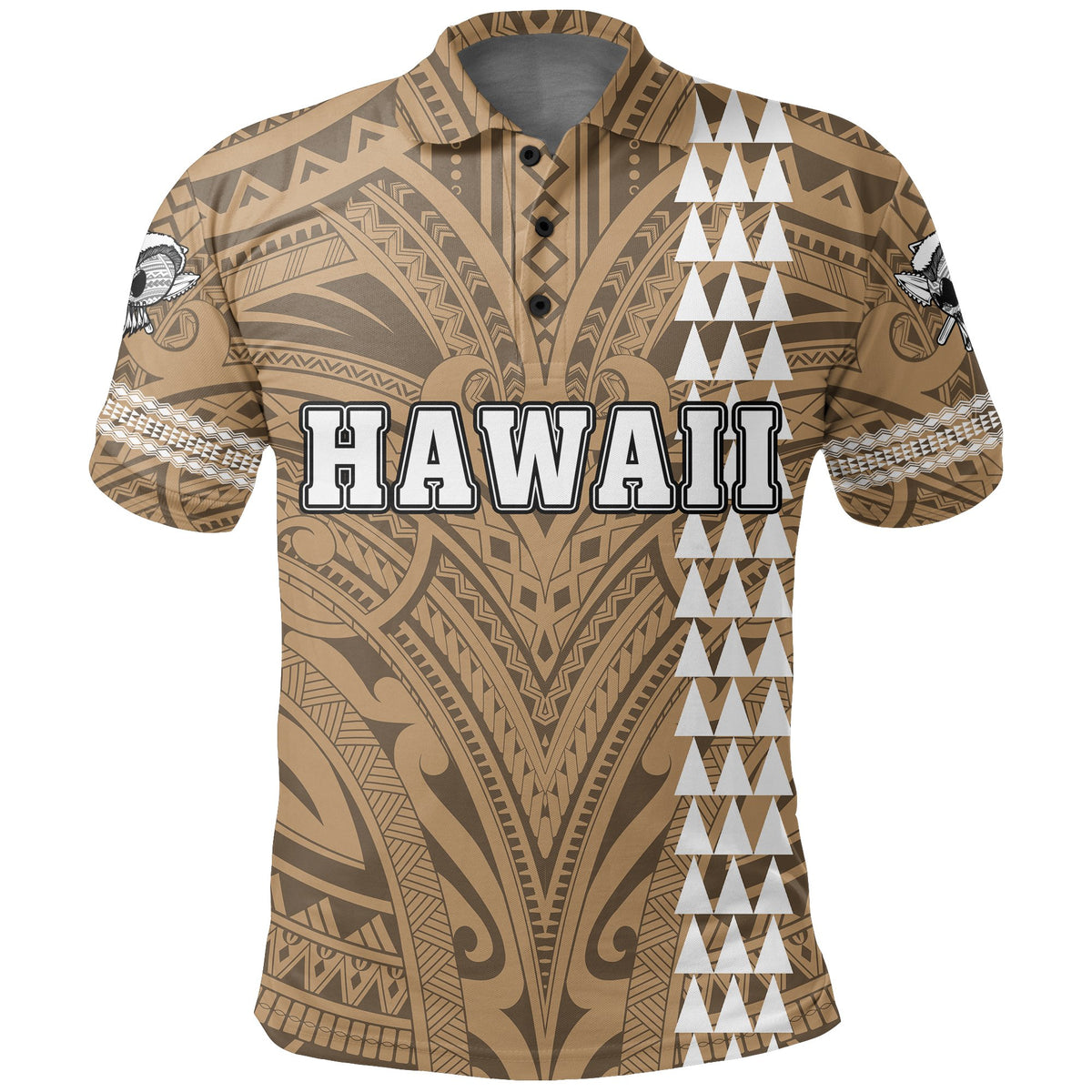 Hawaiian Islands Warrior Kakau Gold Polynesian Polo Shirt - Polynesian Pride