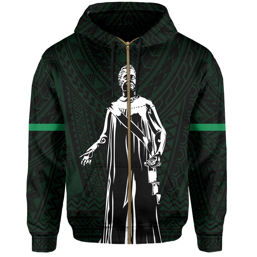 Polynesian Queen Liliuokalani Flag of Hawaii Zip Hoodie Green - Polynesian Pride