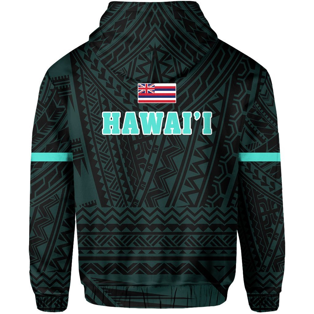 Polynesian Queen Liliuokalani Flag of Hawaii Hoodie Turquoise - Polynesian Pride