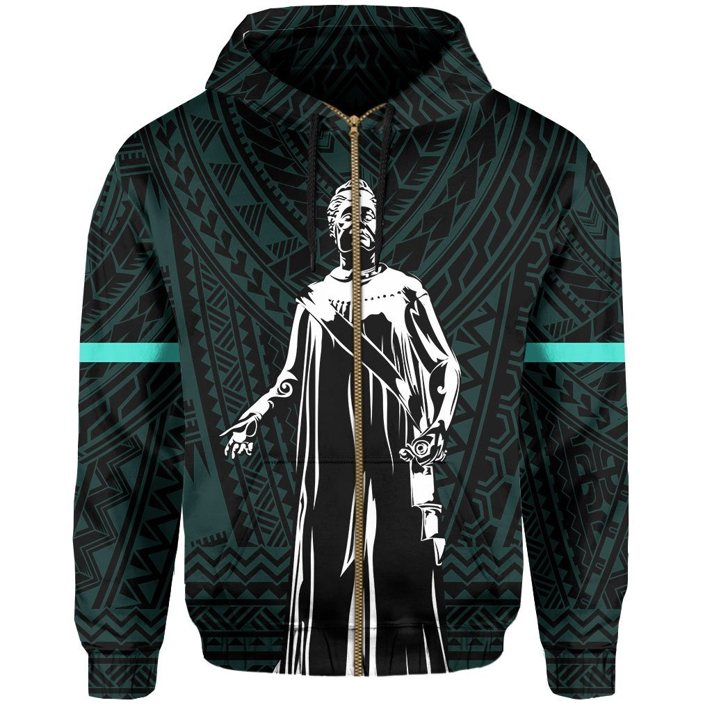 Polynesian Queen Liliuokalani Flag of Hawaii Zip Hoodie Turquoise - Polynesian Pride