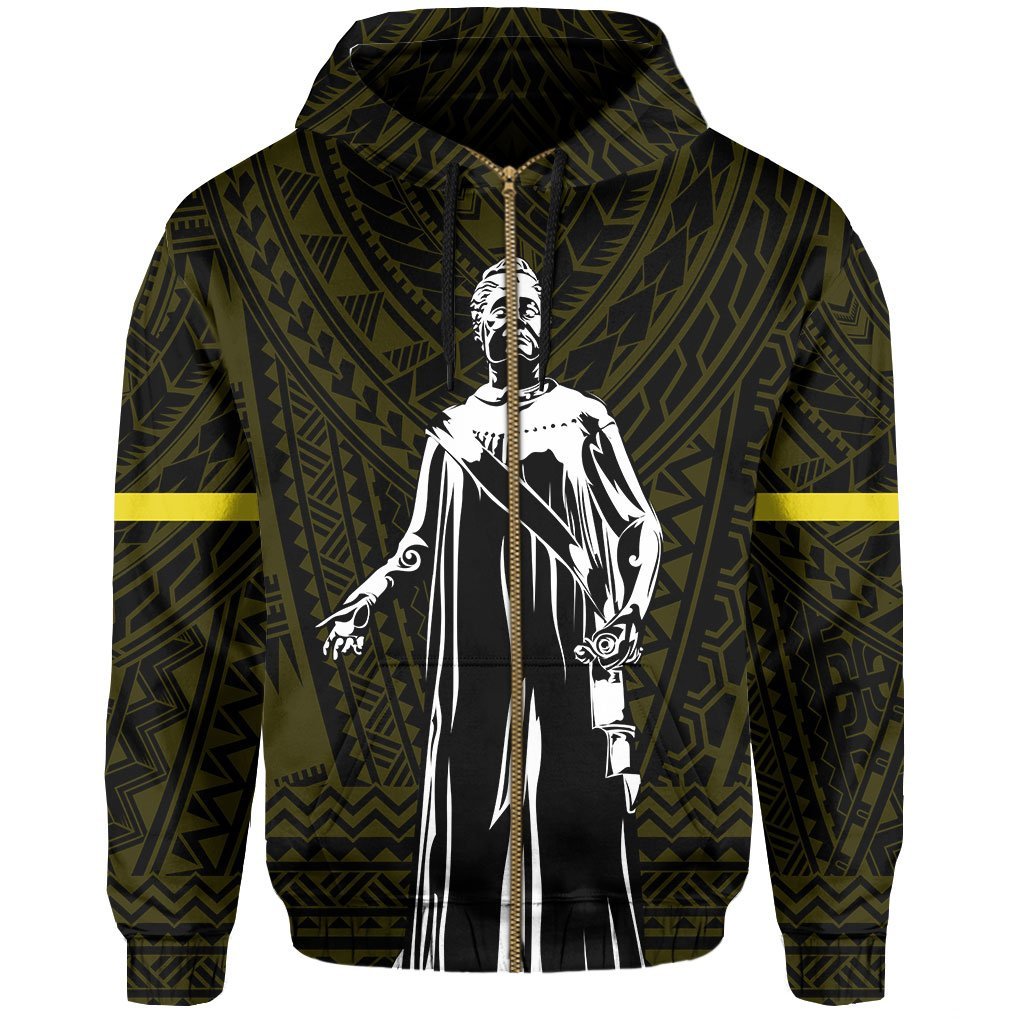 Polynesian Queen Liliuokalani Flag of Hawaii Zip Hoodie Yellow - Polynesian Pride