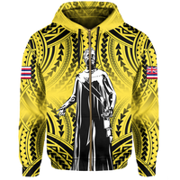 Polynesian Queen Liliuokalani Flag of Hawaii Zip Hoodie Yellow Background - Polynesian Pride