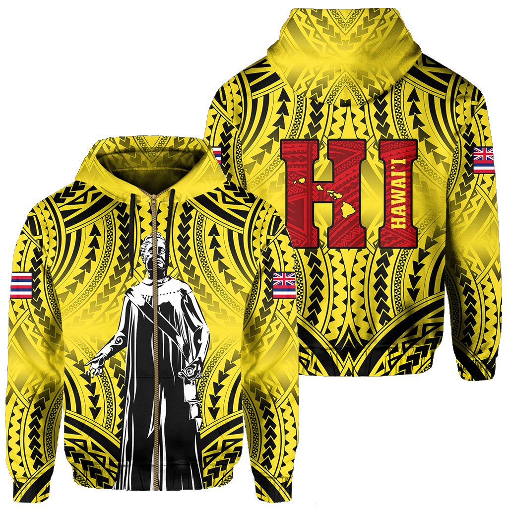 Polynesian Queen Liliuokalani Flag of Hawaii Zip Hoodie Yellow Background Unisex Yellow - Polynesian Pride