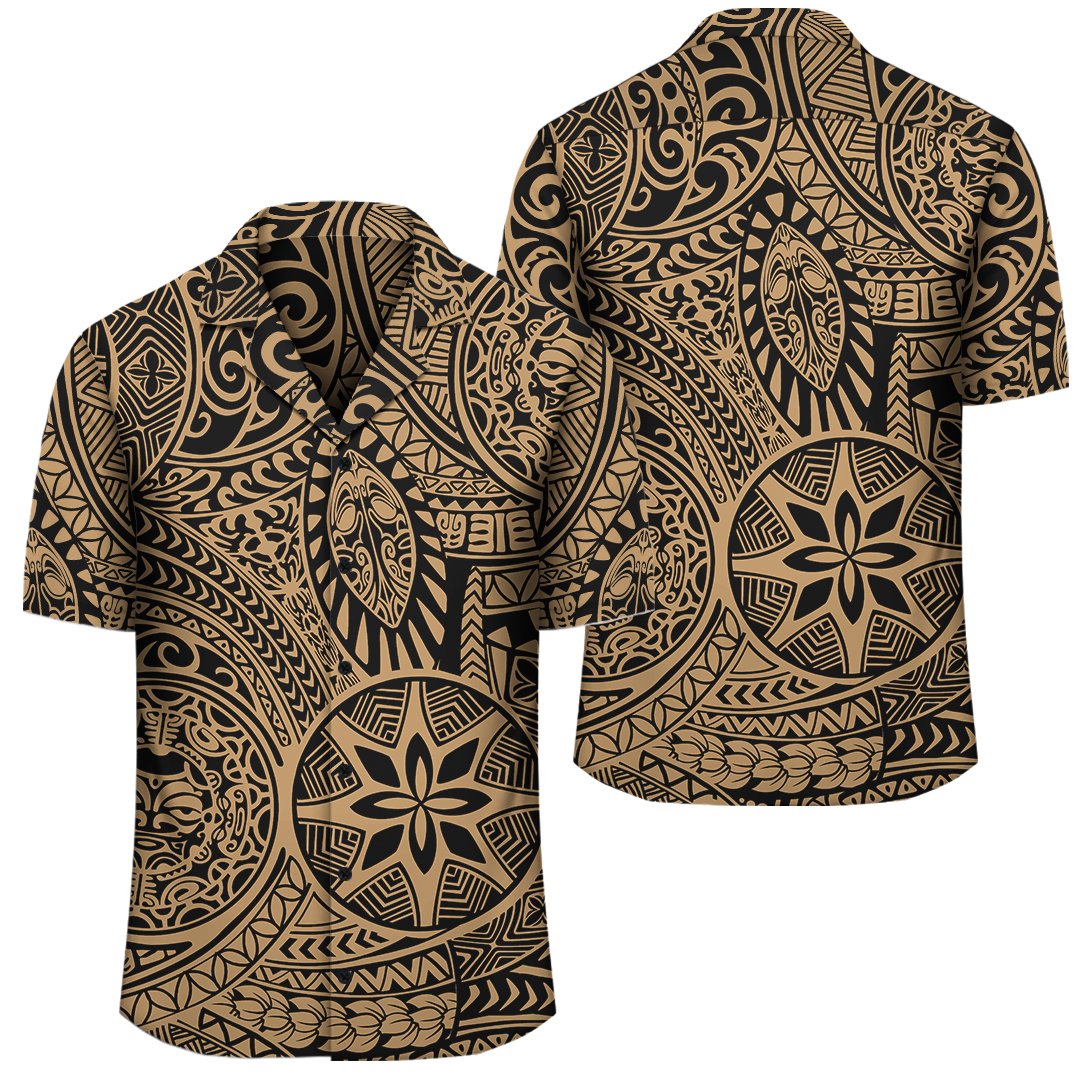 Polynesian Hawaiian Style Tribal Tattoo Gold Hawaiian Shirt Unisex Black - Polynesian Pride