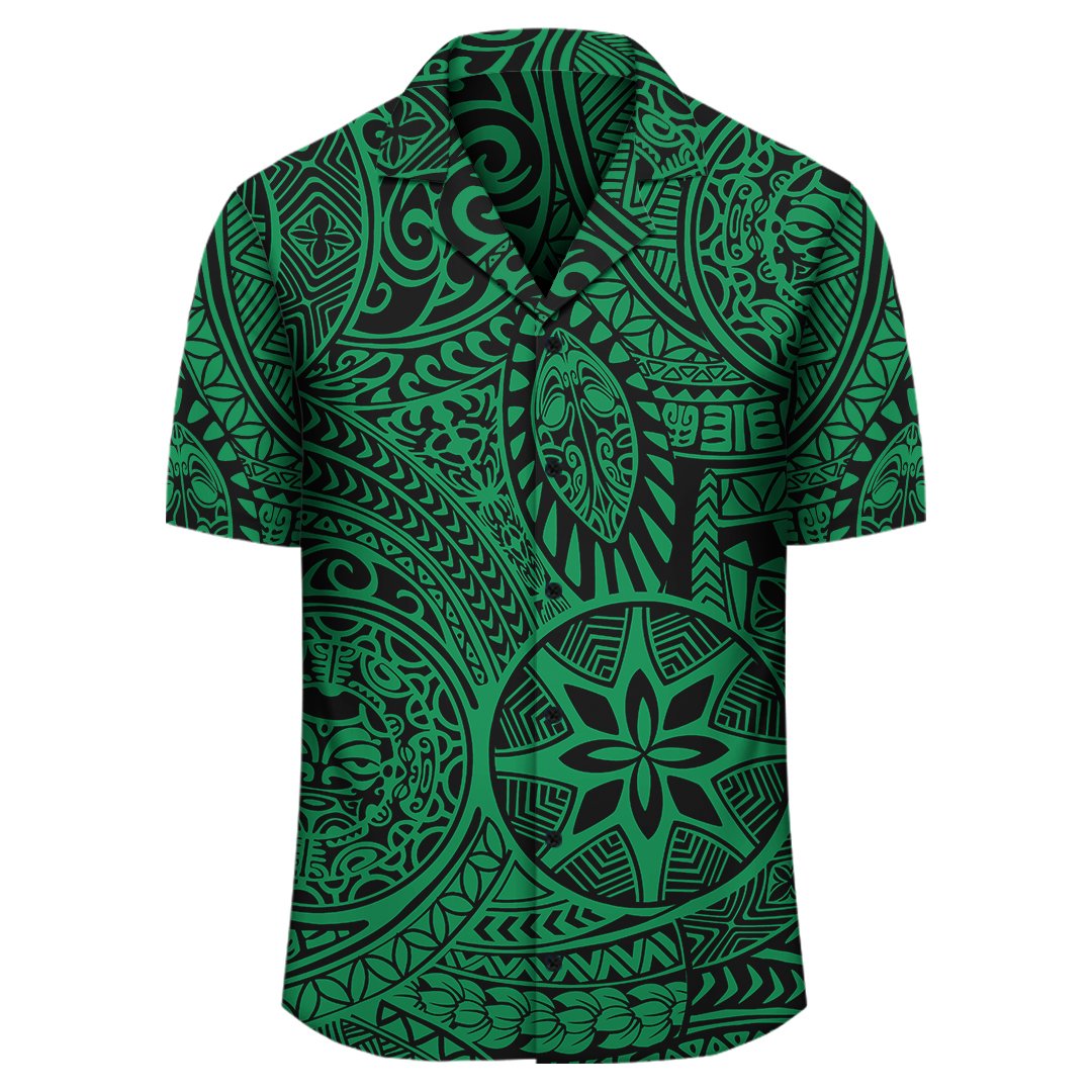 Polynesian Hawaiian Style Tribal Tattoo Green Hawaiian Shirt - Polynesian Pride