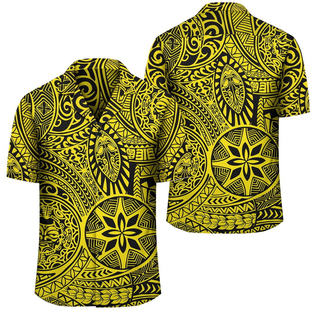 Polynesian Hawaiian Style Tribal Tattoo Yellow Hawaiian Shirt Unisex Black - Polynesian Pride