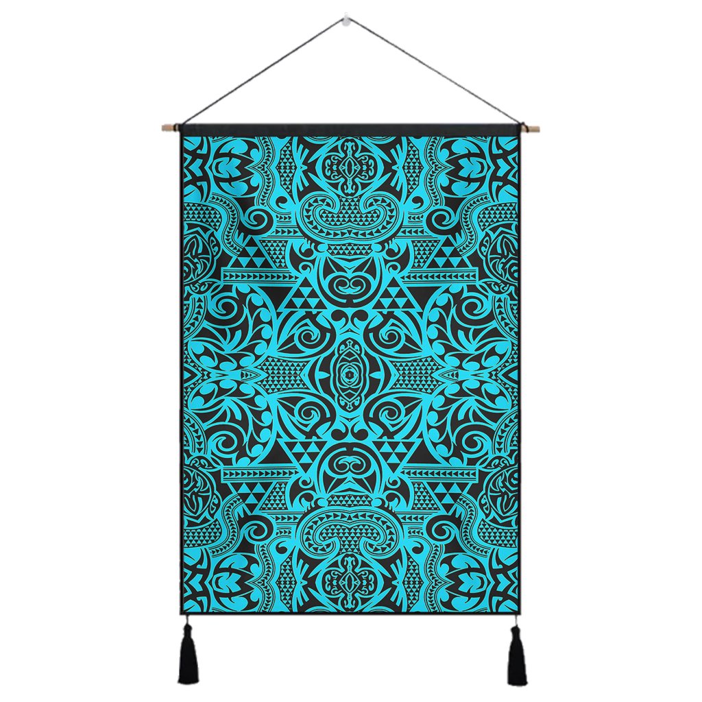 Polynesian Kakau Turtle Blue Hanging Poster - AH Hanging Poster 43 x 65 cm Cotton And Linen - Polynesian Pride