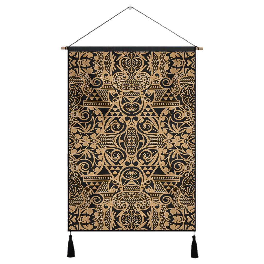 Polynesian Kakau Turtle Gold Hanging Poster - AH Hanging Poster 43 x 65 cm Cotton And Linen - Polynesian Pride