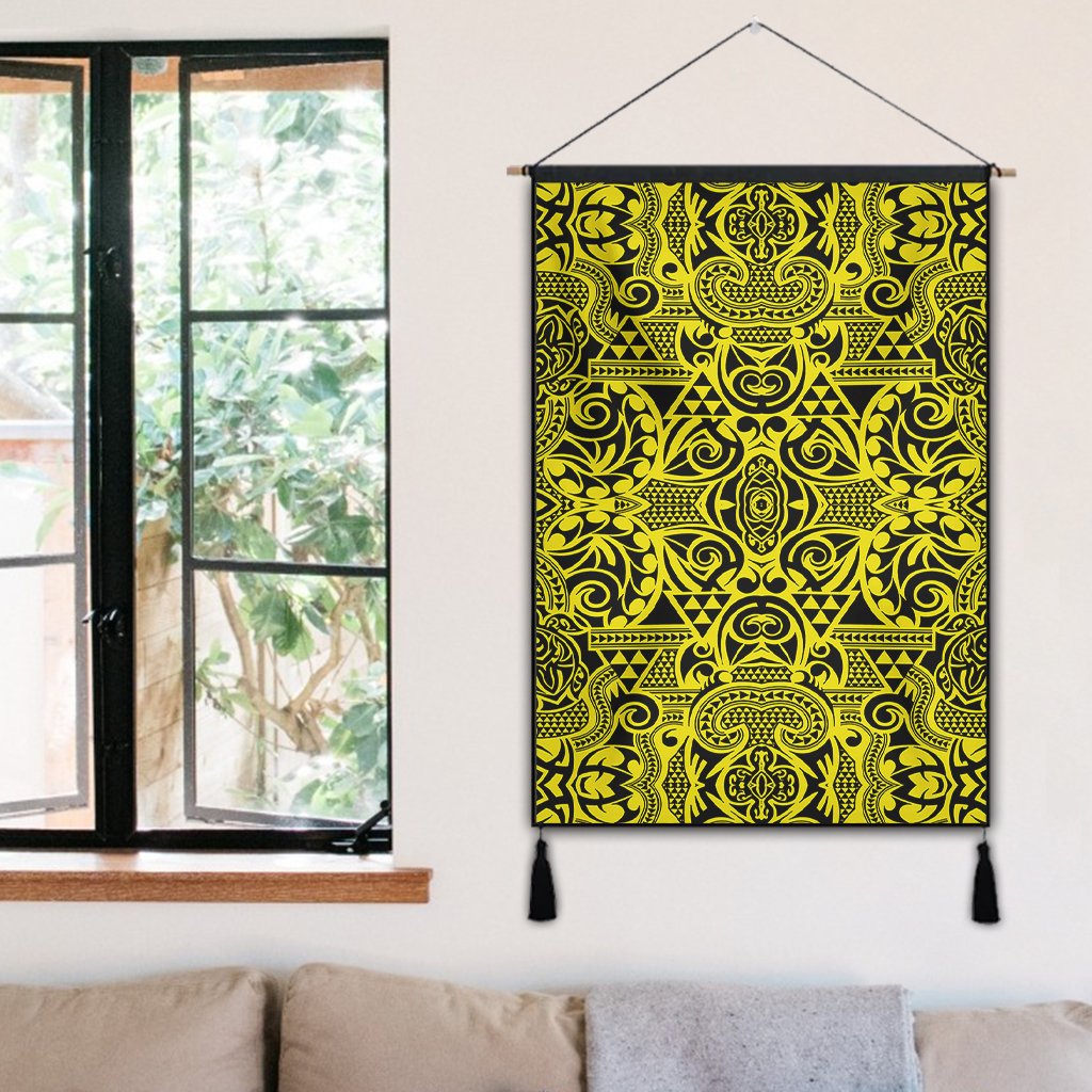Polynesian Kakau Turtle Yellow Hanging Poster - AH Hanging Poster 50 x 75 cm Cotton And Linen - Polynesian Pride