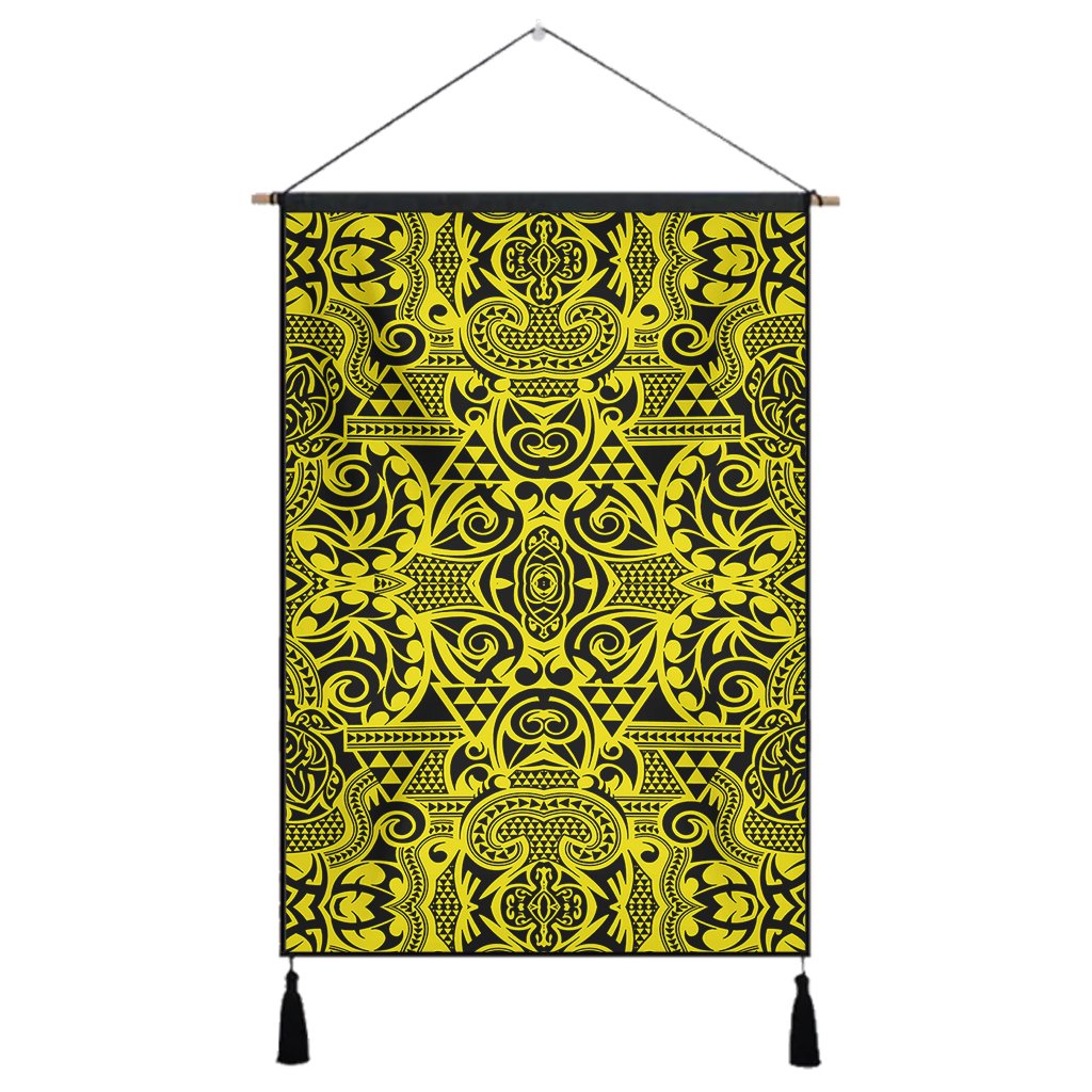 Polynesian Kakau Turtle Yellow Hanging Poster - AH Hanging Poster 43 x 65 cm Cotton And Linen - Polynesian Pride