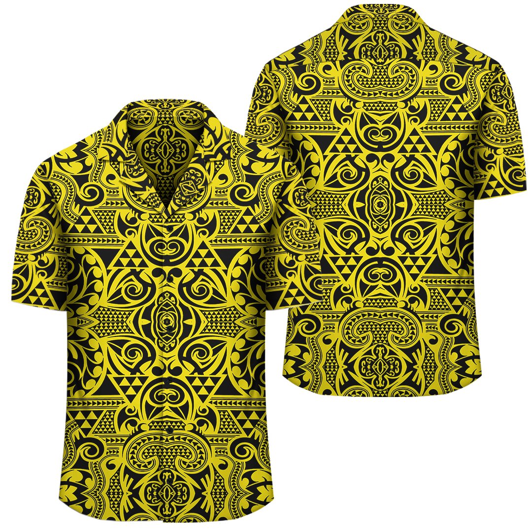 Polynesian Kakau Turtle Yellow Hawaiian Shirt Unisex Black - Polynesian Pride