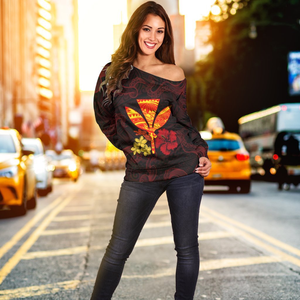 Polynesian Kanaka Maoli Flower Women's Off Shoulder Sweater AH - Polynesian Pride