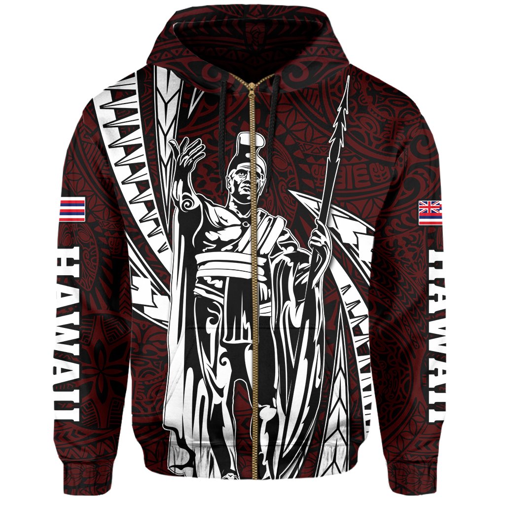 Polynesian King Hawaiian Style Tribal Tattoo Red Hoodie (Zip up) Mega Style - Polynesian Pride