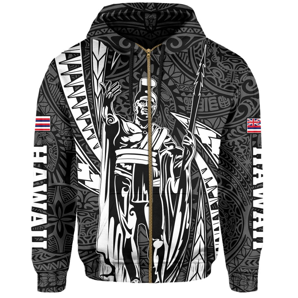 Polynesian King Hawaiian Style Tribal Tattoo White Hoodie (Zip up) Mega Style - Polynesian Pride