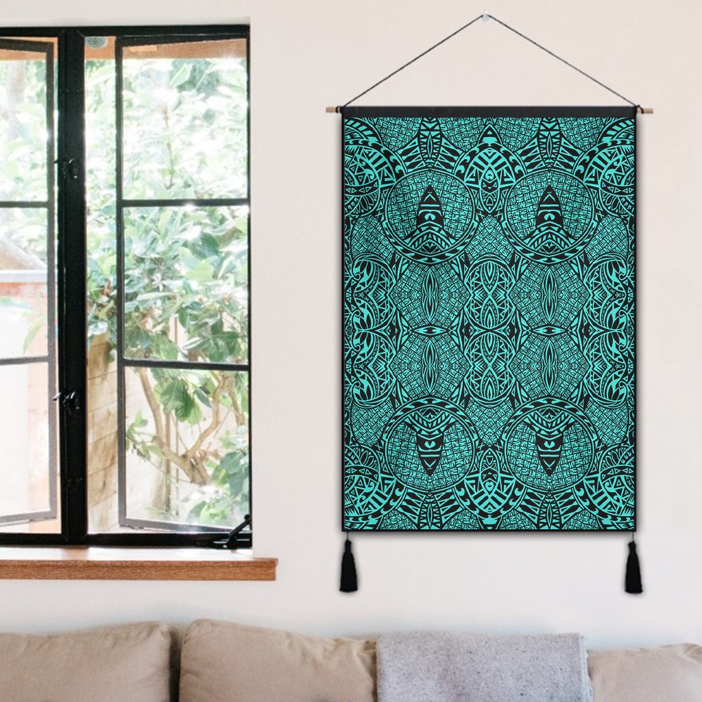 Polynesian Lauhala Mix Turquoise Hanging Poster - AH Hanging Poster 50 x 75 cm Cotton And Linen - Polynesian Pride