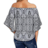 Polynesian Lauhala Mix White Hawaii Women's Off Shoulder Wrap Waist Top - Polynesian Pride