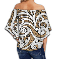 Polynesian Maori Ethnic Ornament Gold Hawaii Women's Off Shoulder Wrap Waist Top - Polynesian Pride