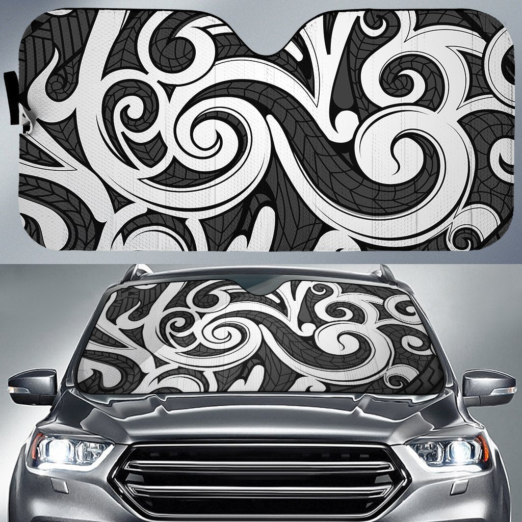 Polynesian Maori Ethnic Ornament Car Sun Shade Auto Sun Shade Universal Fit Gray - Polynesian Pride